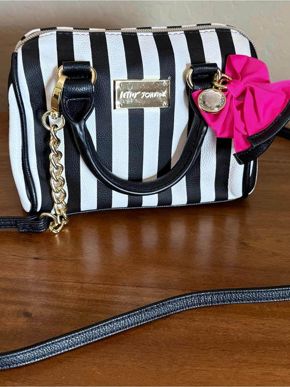 Betsey Johnson black & white striped crossbody bag